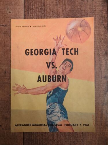 Juego de baloncesto vintage Georgia Tech vs Auburn 7 de febrero de 1961 programa oficial  - Imagen 1 de 10