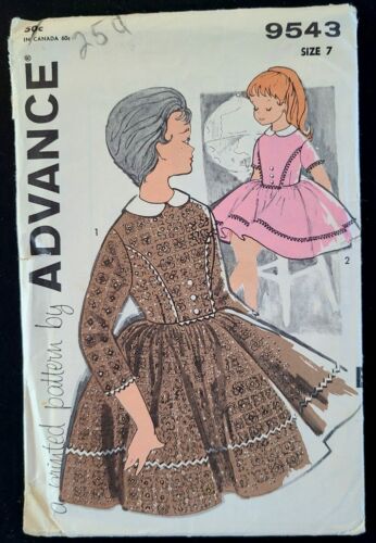 1950s Vtg Uncut Advance 9543 Pattern Retro Girls Full Skirt Party Dress Size 7 - Picture 2 of 4