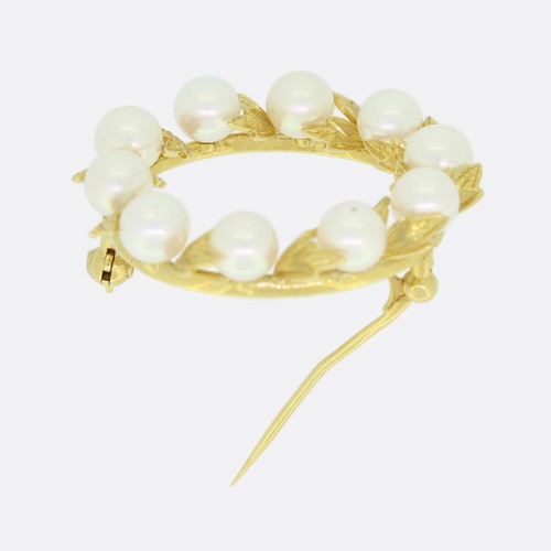 Mikimoto Akoya Cultured Pearl Wreath Brooch 18ct Yellow Gold - Picture 3 of 3