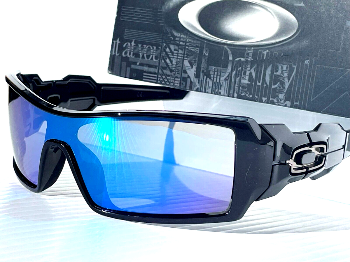 Oakley OIL RIG Shiny BLACK POLARIZED Galaxy BLUE Mirror lens