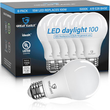 Great Eagle A19 LED Light Bulbs 100 Watt Equivalent - UL Listed - Daylight 5000K