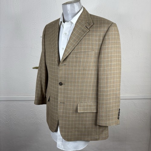 Bachrach Sport Coat Mens 40S Beige Orange Check Flannel Silk Wool - Picture 6 of 13
