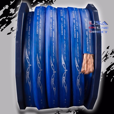 2 Gauge 50ft BLUE Power Ground OFC Wire Strand Copper FLAT Marine Cable 2 AWG 