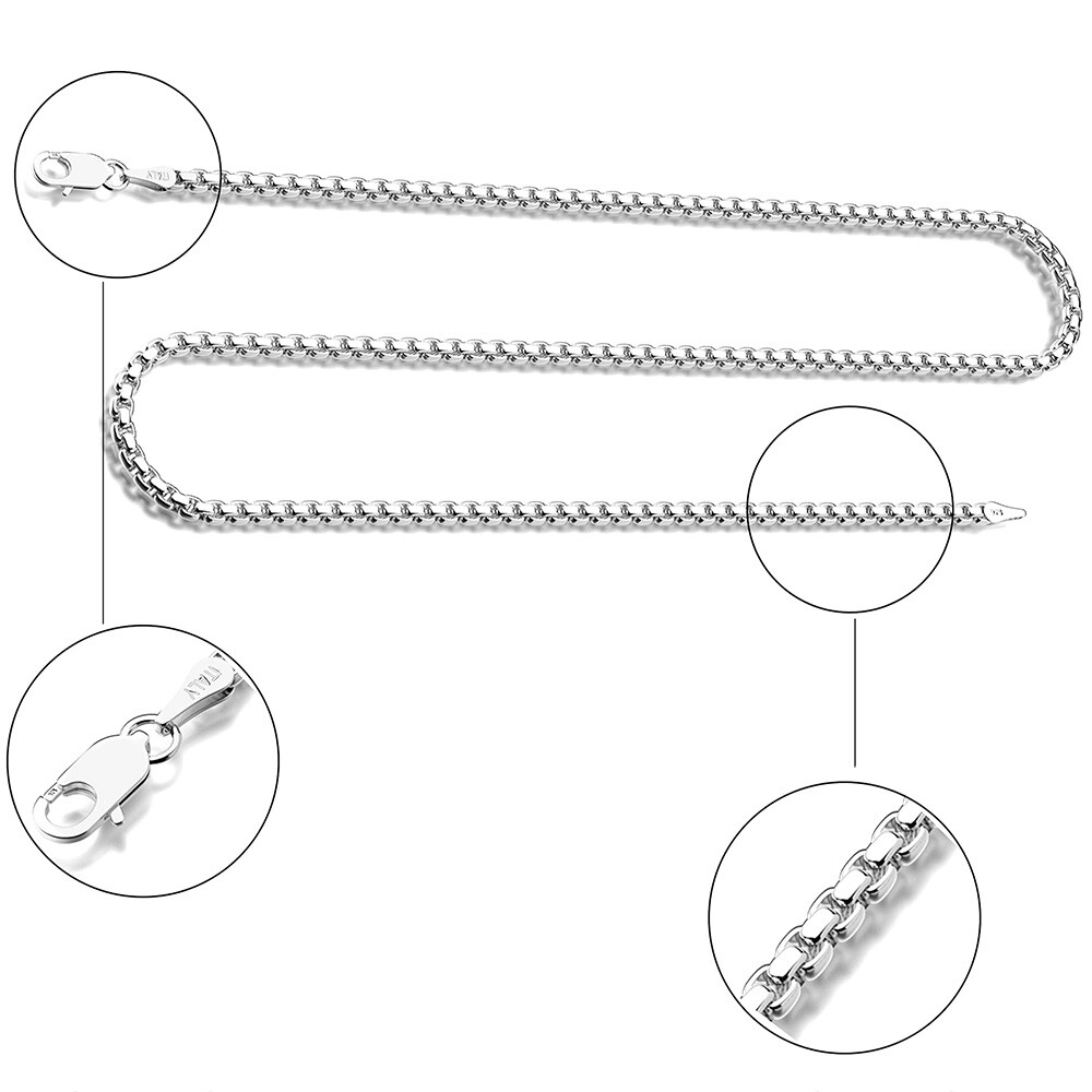 Real 925 Sterling Silver Necklace 2mm Round BOX Chain 14-30