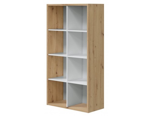 Libreria In Legno Bianco Nordico/Rovere 7 Ripiani – 80x24x126,5 Cm, Mobiletto Con Svuotatasche, Per Ufficio O Casa