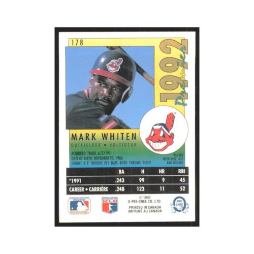 1992 O-Pee-Chee Premier Mark Whiten Indians #178 - Picture 2 of 3