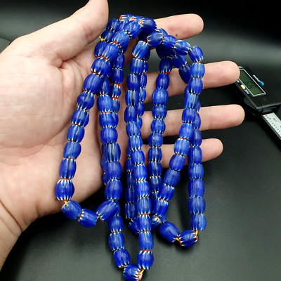 Vintage BLAU Chevron Perlen Venezianisch Inspiriert 10mmx9,5mm Perlen Lang St...