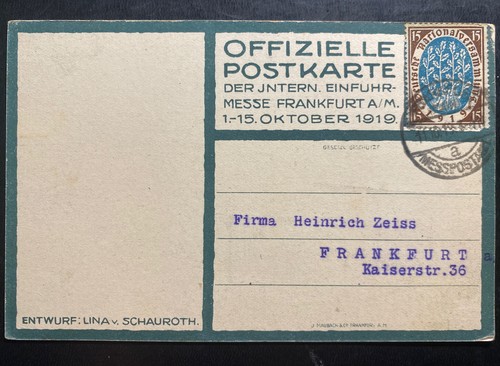 1919 Frankfurt Germany Postcard Cover FDC First International Export Fair - Picture 2 of 2