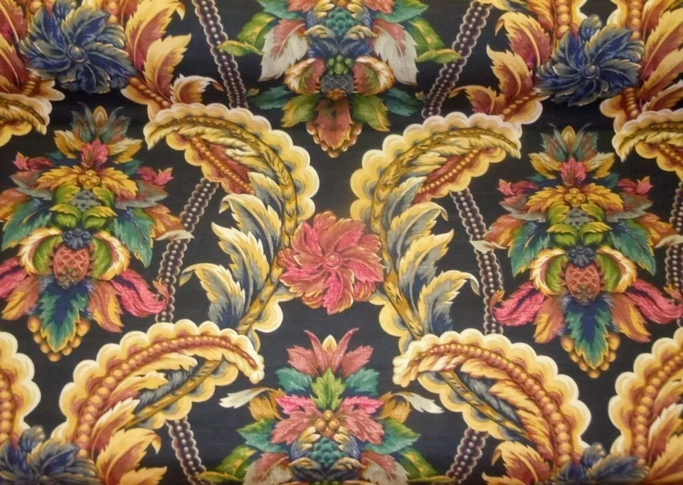 Tela réplica vintage Kravet negra floral Odyssey Foto 3 de 4