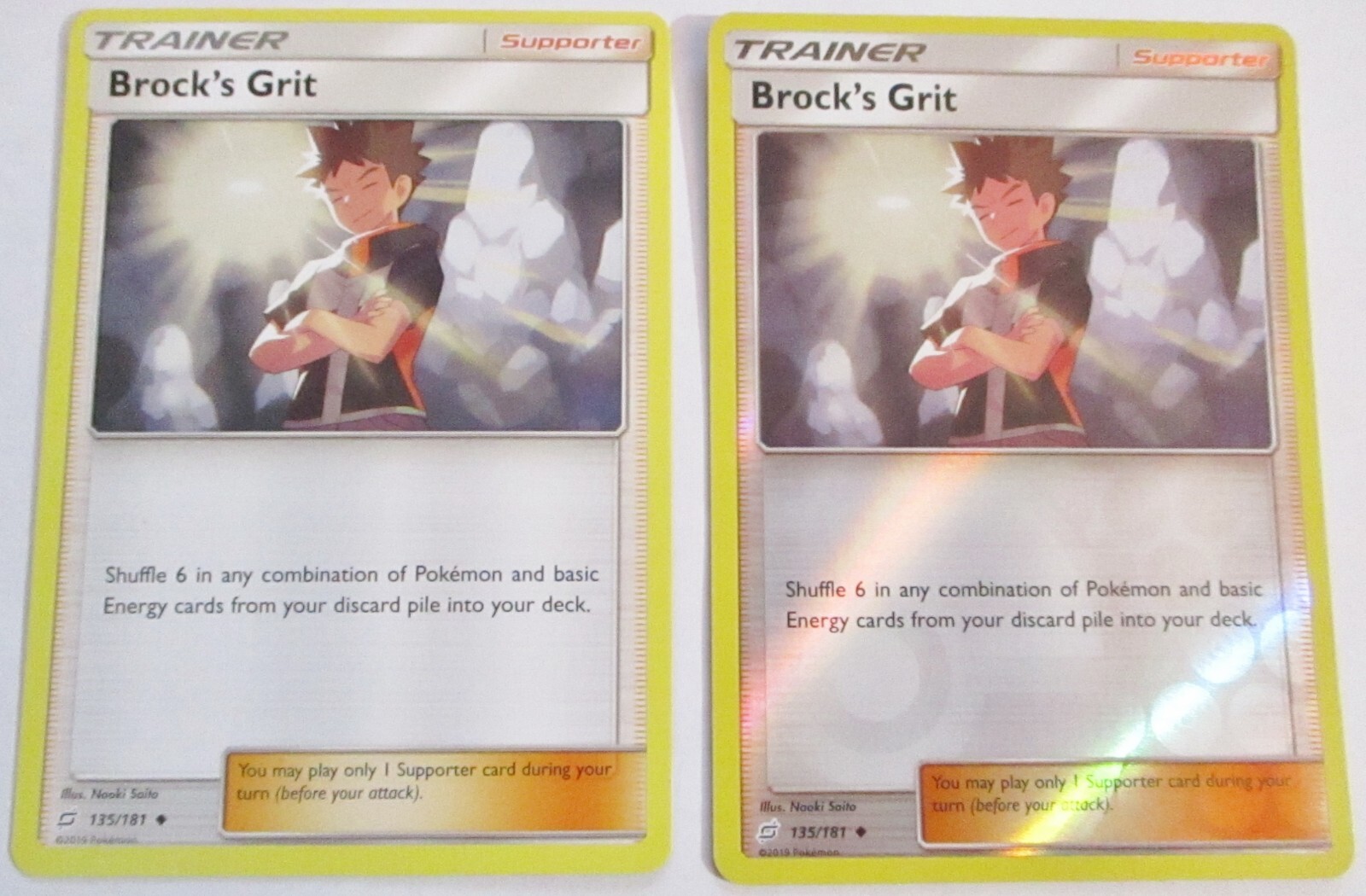 Brock's Grit 135/181 Team Up Trainer Non & Reverse Holo 2 Pokemon Card