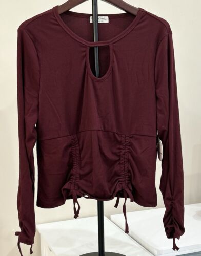 FULL CIRCLE TRENDS Women's Top Pullover Long Sleeve Size 2X Burgundy Stretch NWT
