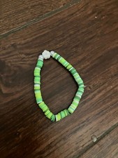 Green and white clay bead bracelet kids and adults spring themed