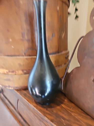Vintage Asian Japanese Black Mixed Metal Vase Bronze With Birds And Mountains - Picture 6 of 8