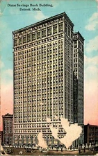 Detroit MI Dime Savings Bank Building Postcard Used (29521)