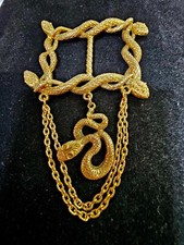 Unique RARE -Vtg Belt hanging Slide accessory goldtone twisted Snake Cobra- S37