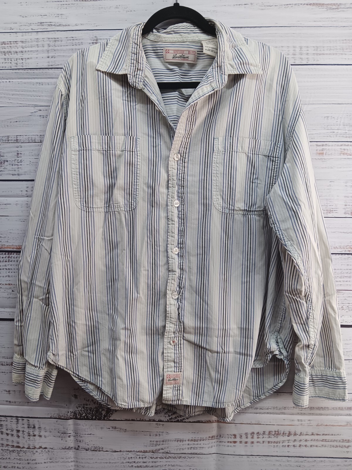 Levi Strauss Signature Button Down Shirt Men's Large Striped Long Sleeve VTG