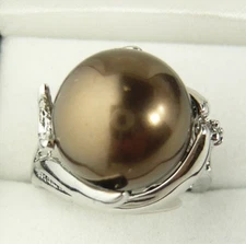 7Colors 14mm South Sea Round Shell Pearl Gemstone Jewelry Ring Size AAA+