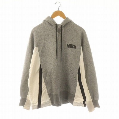 Nike Sacai Nrg Hoodie Pullover Switching Long Sleeve L Gray White 