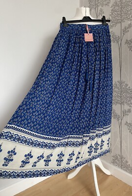 Goa Paris Collection Blue Floral Roxanne Maxi Skirt Pockets Size M/L Brand New