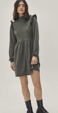 Bnwt Nasty Gal Khaki Long Sleeve Mini Dress Frill Detail Size 6 Top Sale Look