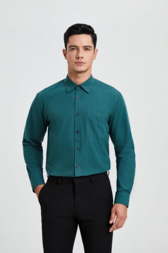 HISDERN Men's Dress Shirt Long Sleeve Teal Button up Shirt Regular Fit Size XL - Picture 4 of 8