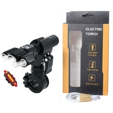 Rechargeable LED Mountain Bike Lights 20000LM Bicycle Torch Front &Rear Lamp Set