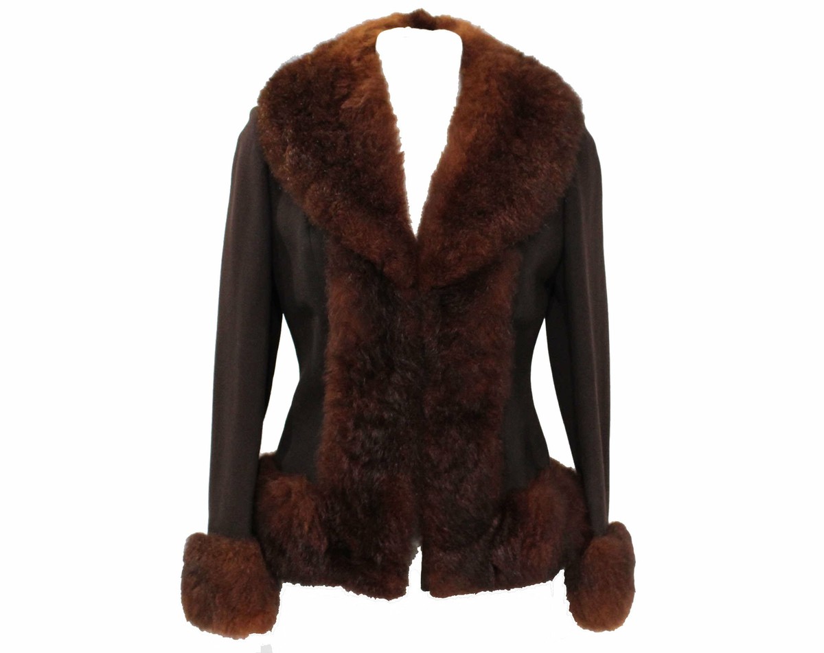 Size Posh 1960s Jacket with Fur Collar Cuffs Chocolate Brown Tailored  Blazer