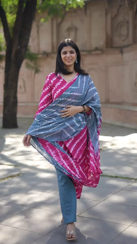 Plus size printed cotton kurti with pant and dupatta set, salwar kameez, dresses - Video 1 of 1
