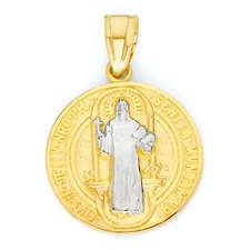 Solid Gold Saint Benedict Pendant in 10k or 14k, San Benito Medal