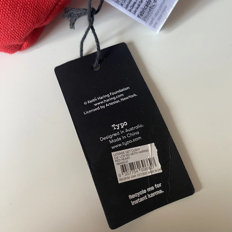 Keith Haring Red Heart Cushion Large Official By Typo Graffiti Street Artist - Image 4 of 4