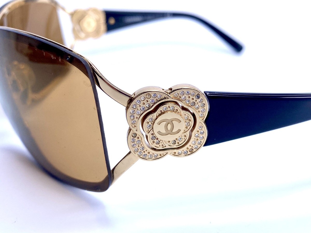 VTG CHANEL Brown Crystal Gold Wrap Sunglasses Made in Italy 4164-B