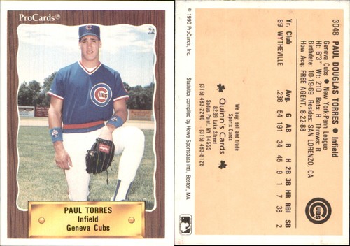 Paul Torres 1990 ProCards #3048 RC Card FREE SHIP *AutographDen*