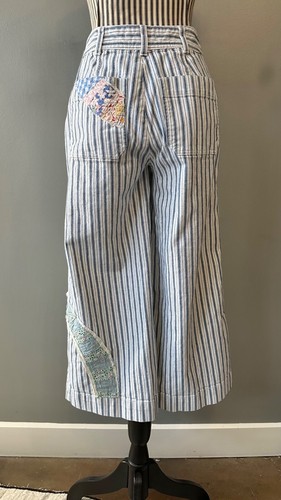Handgenähter Vintage Feedsack Quilt Patchwork Cropped gestreift Hose Gr. 27 - Bild 4 von 13