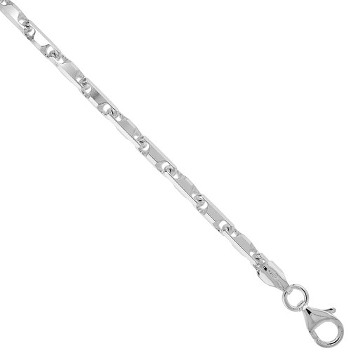 Sterling Silver 2.5mm Baht (Bullet) Chain Necklace or Bracelet, Beveled Edges - Picture 2 of 3