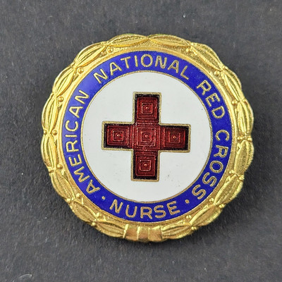 Vintage American National Red Cross Nurse Numbered Pin Badge ARC Enameled Metal