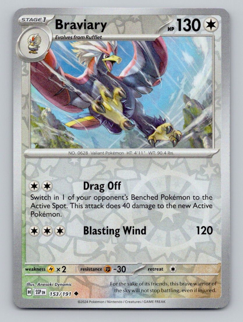 Braviary 153/191 Uncommon Surging Sparks Pokemon Reverse Holo Near Mint