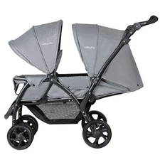 Foldable Double Baby Stroller Stand On Front & Back Seats Pushchair Gray