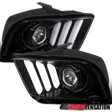 Fit 2005-2009 Ford Mustang GT Slick Black LED Tube Projector Headlights Lamps