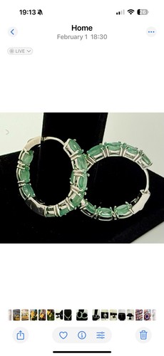 Natural Emerald Necklace & Bracelet In White Gold Plated 925 Silver - Picture 4 of 5