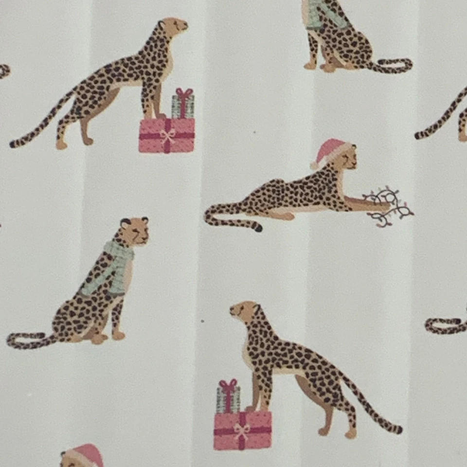 Kassatex Cheetah Holiday Shower Curtain Fabric 72" x 72" Chinoiserie Preppy - Image 3 of 4