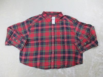 NEW American Eagle Shirt Womens Extra Large Red Button Up Long Sleeve Crop Top