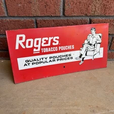 Vintage Rogers Tobacco Pouches Display Rack Topper Sign - Metal