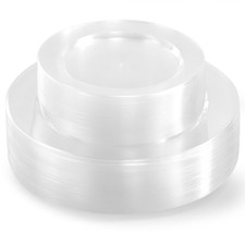 100 PCS Clear Plastic Plates, Plastic Disposable Plates Include 50 Dinner Pla...