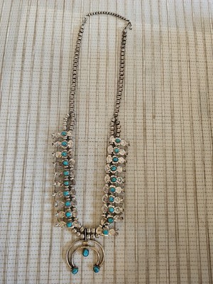 Rare Royal Blue Turquoise Ingot Box Bow Squash Blossom Necklace