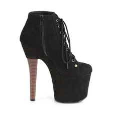 Pleaser Heels  7" Ankle Bootie  Black Faux Suede inside zipper