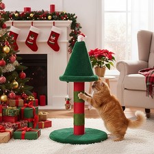 Christmas Cats Tree Scratching Post Kitten Activity Center with Interactive Toys