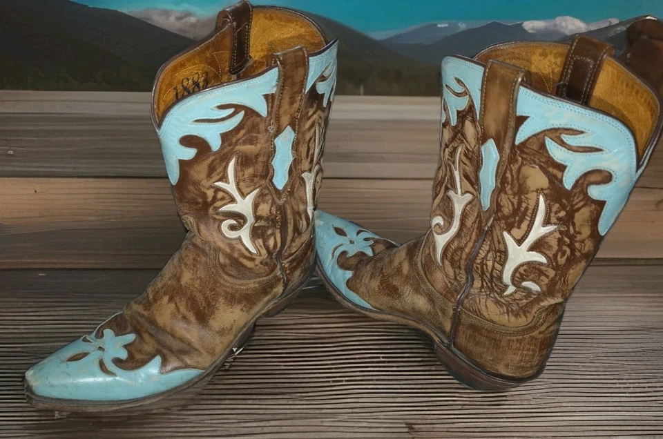 Botas femininas de couro ocidental Lucchesse destaque turquesa - Imagem 3 de 4