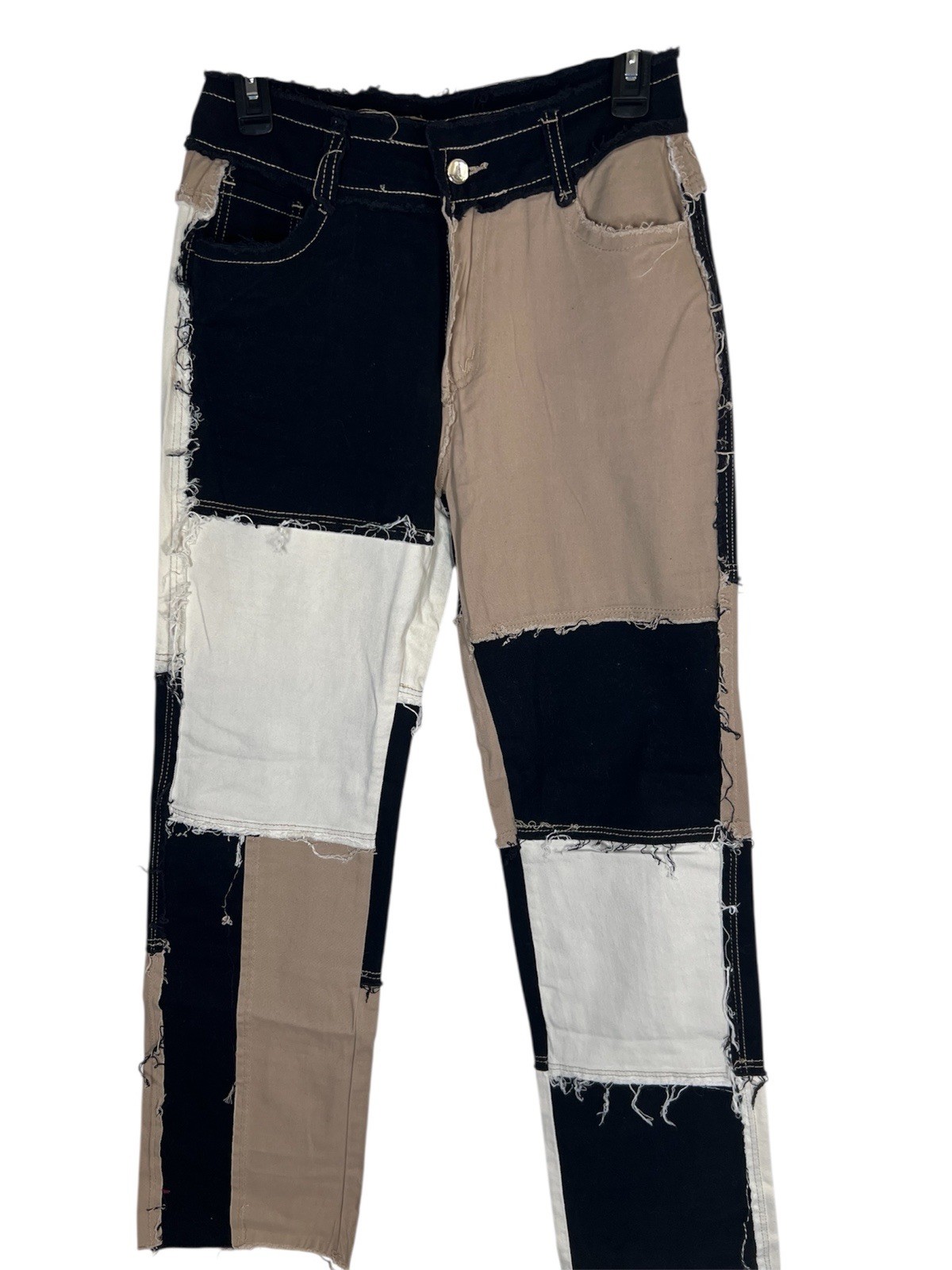 Colorblock Patchwork Distressed Frayed Jeans Size… - image 1