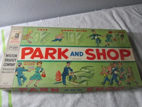 Milton Bradley Vintage PARK AND SHOP Board Game BOARD and BOX ONLY 1955
