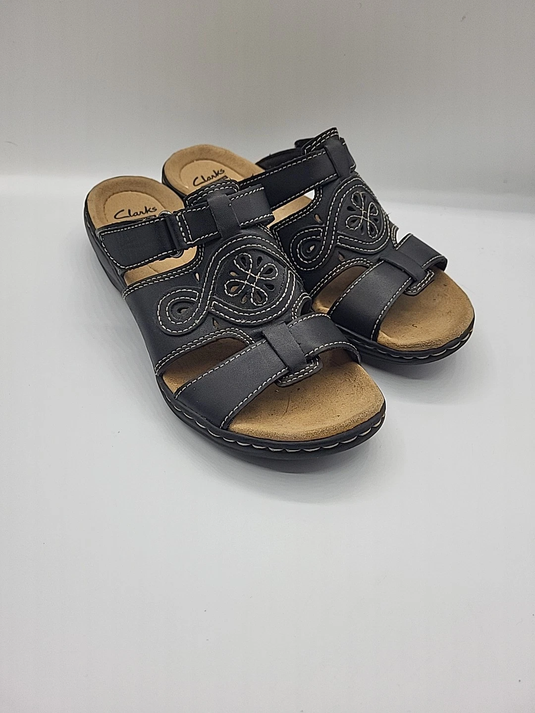 Sandali donna Clarks Collection Leisa Higley taglia 7 neri slip on morbidi ammortizzati